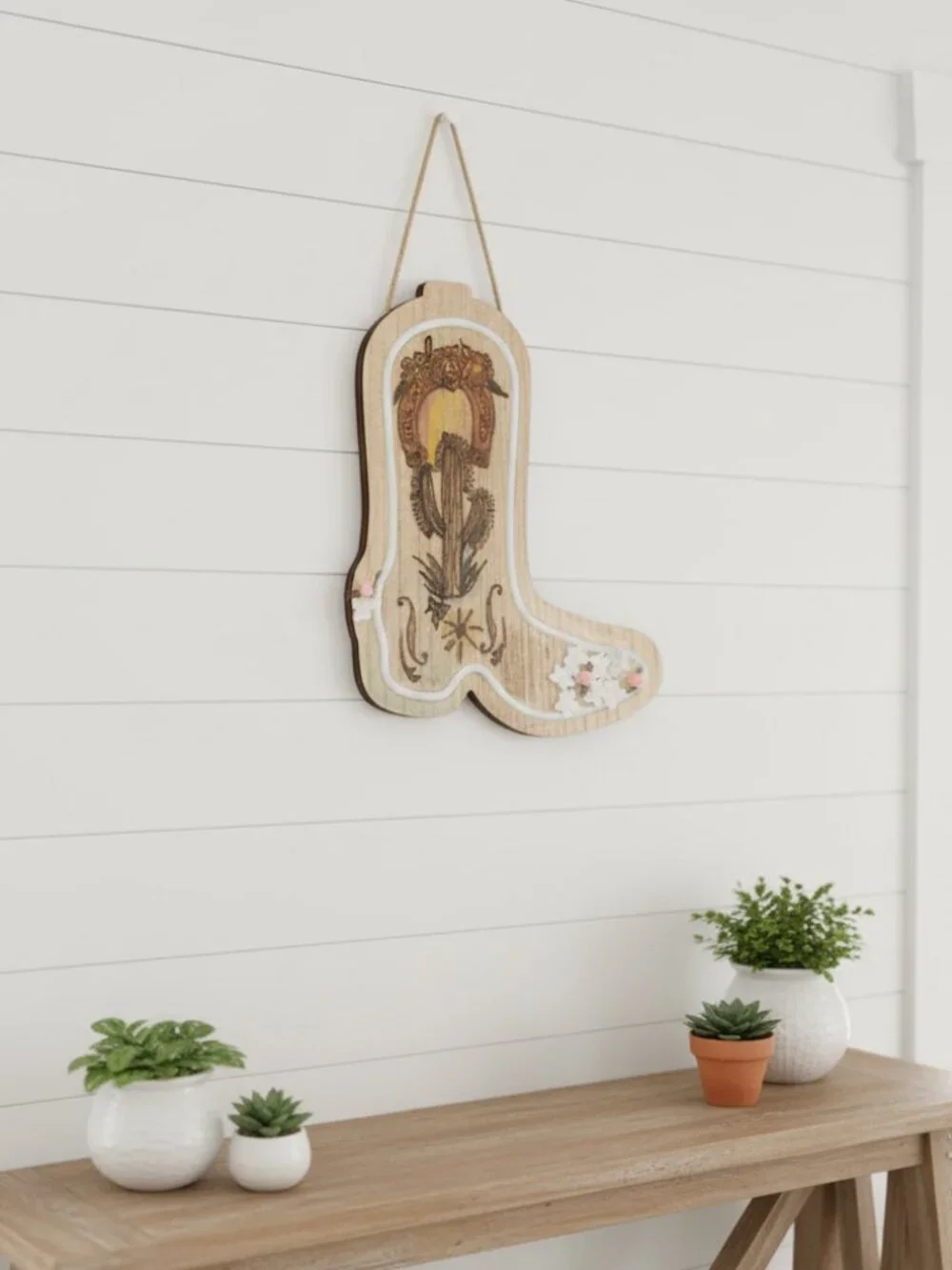 Western LED Cowboy Boot Wall Decor – Rustic Floral Light-Up Sign